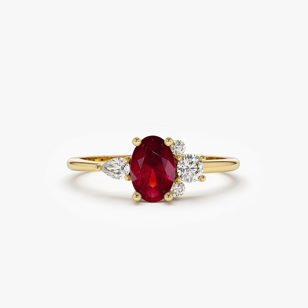 OBFJ1702 - 14k Diamond and Oval Ruby Ring 1