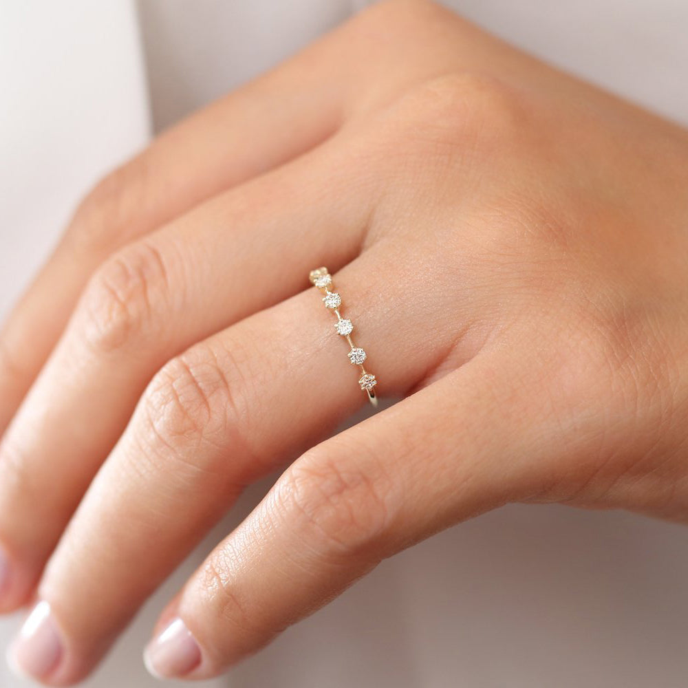 OBFJ0239 - 14K Rose Gold 7 Stone Round Diamond Wedding Ring 4
