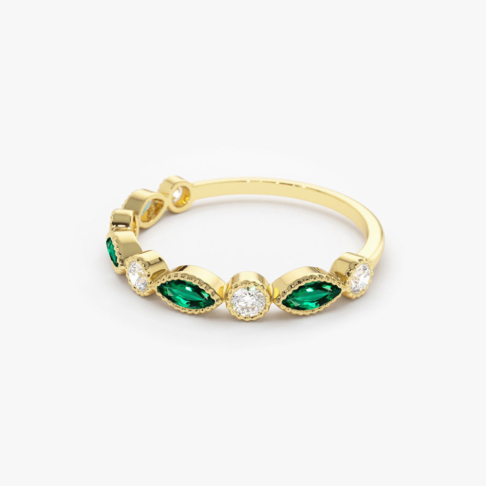 OBFJ1705 - 14k Marquise Emerald and Diamond Wedding Band 7