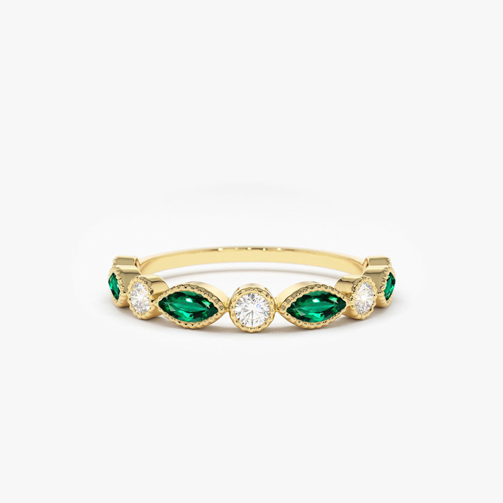 OBFJ1705 - 14k Marquise Emerald and Diamond Wedding Band 1