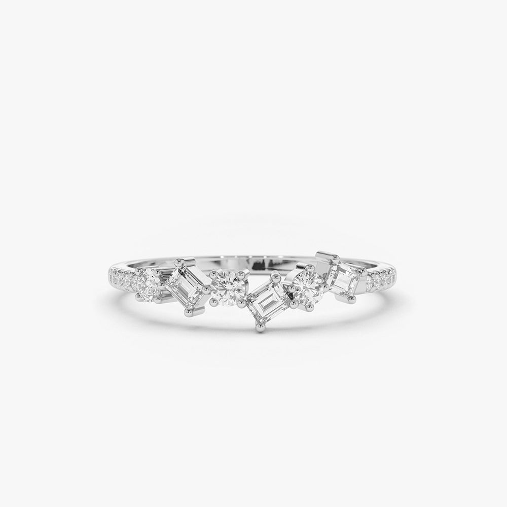 OBFJ1711 - 14K Gold Asymmetrical Baguette and Round Diamond Wedding Ring 5