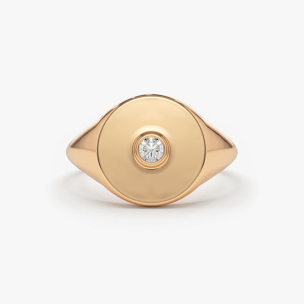 OBFJ1710 - 14K Gold Diamond Pinky Signet Ring 5