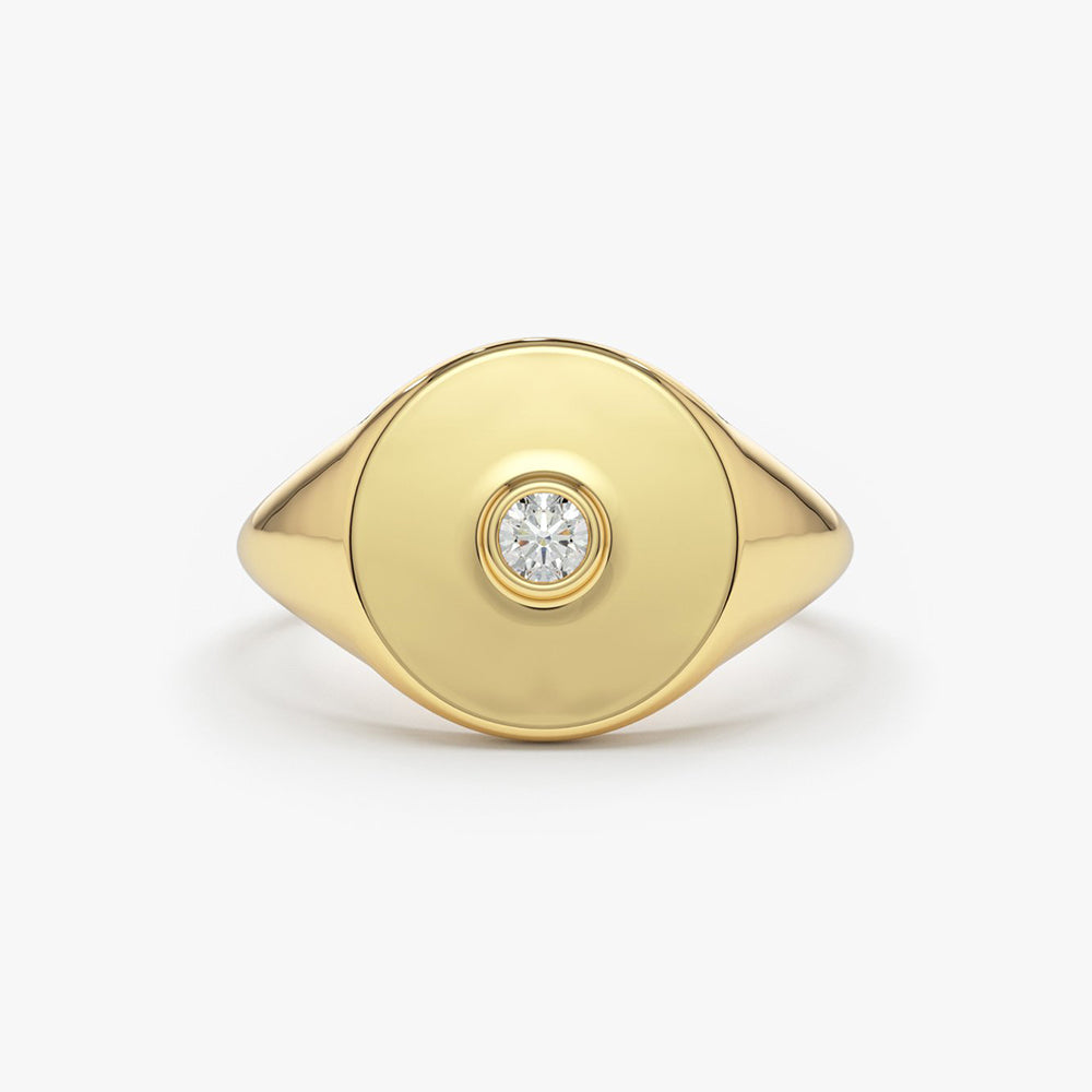 OBFJ1710 - 14K Gold Diamond Pinky Signet Ring 1