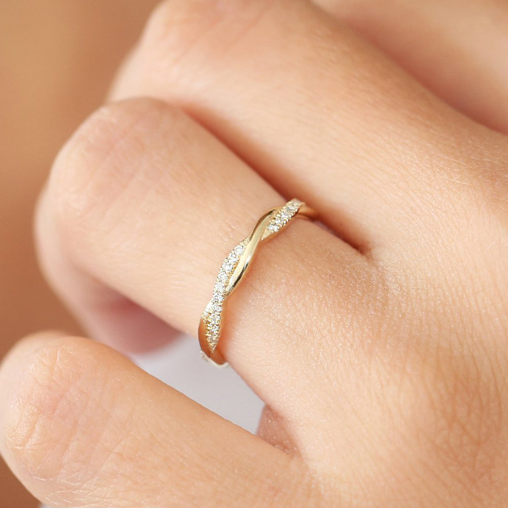 OBFJ1708 - 14K Gold Weaving Braid Eternity Diamond Ring 3