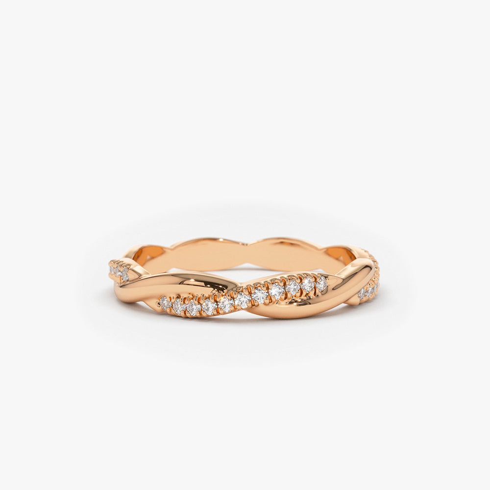 OBFJ1708 - 14K Gold Weaving Braid Eternity Diamond Ring 6