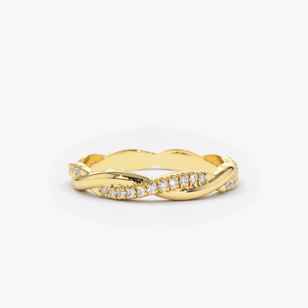 OBFJ1708 - 14K Gold Weaving Braid Eternity Diamond Ring 1