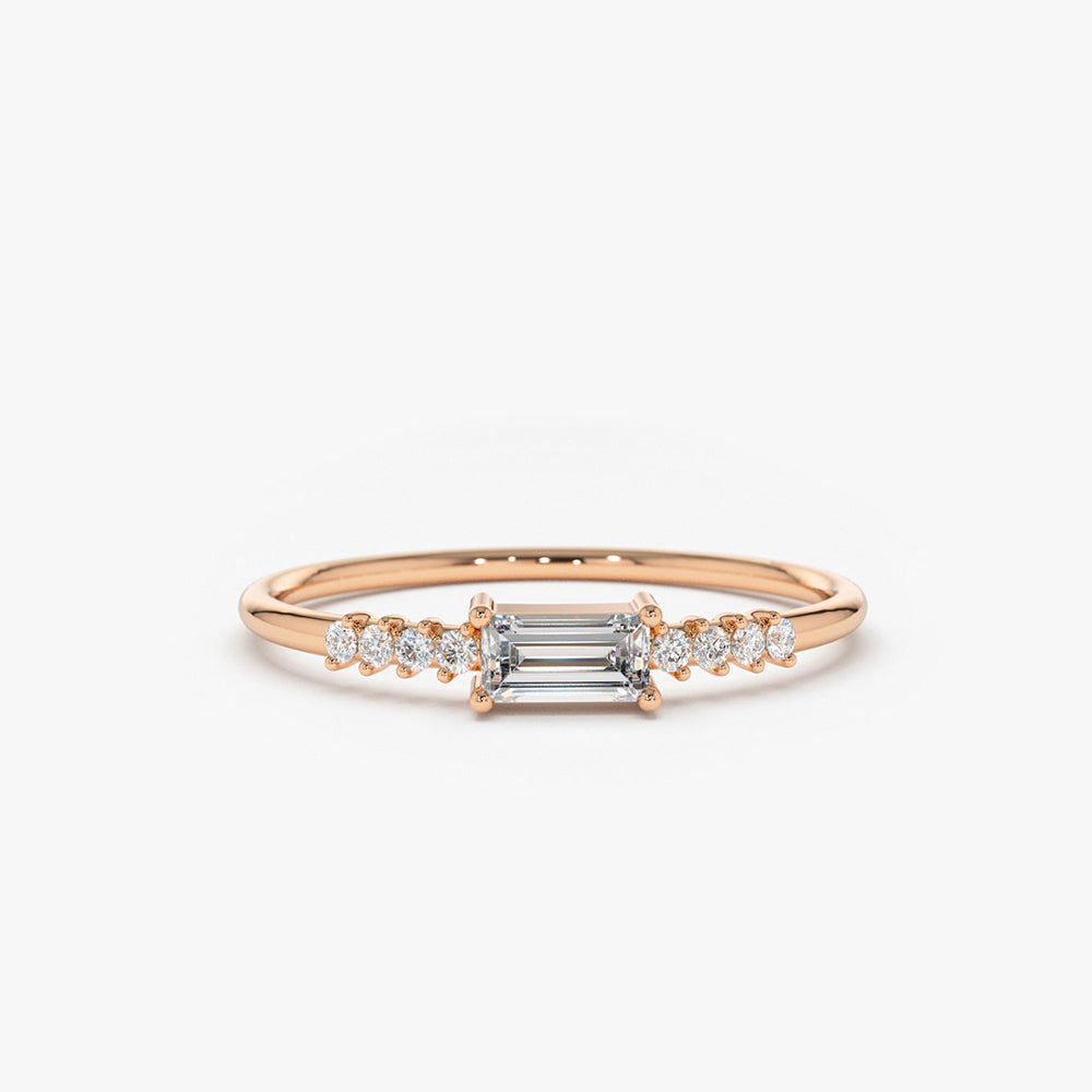 OBFJ1709 - 14K Gold Baguette & Round Diamond Engagement Ring 6