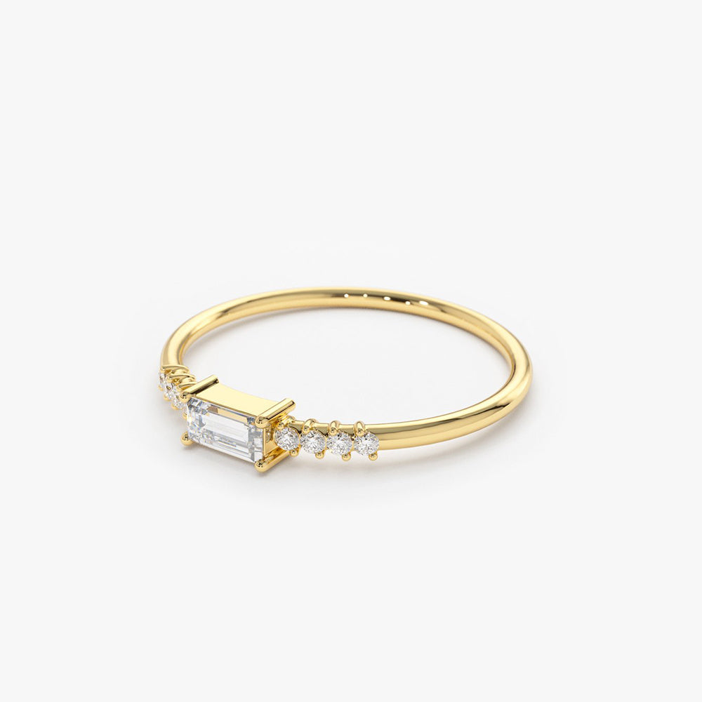 OBFJ1709 - 14K Gold Baguette & Round Diamond Engagement Ring 9