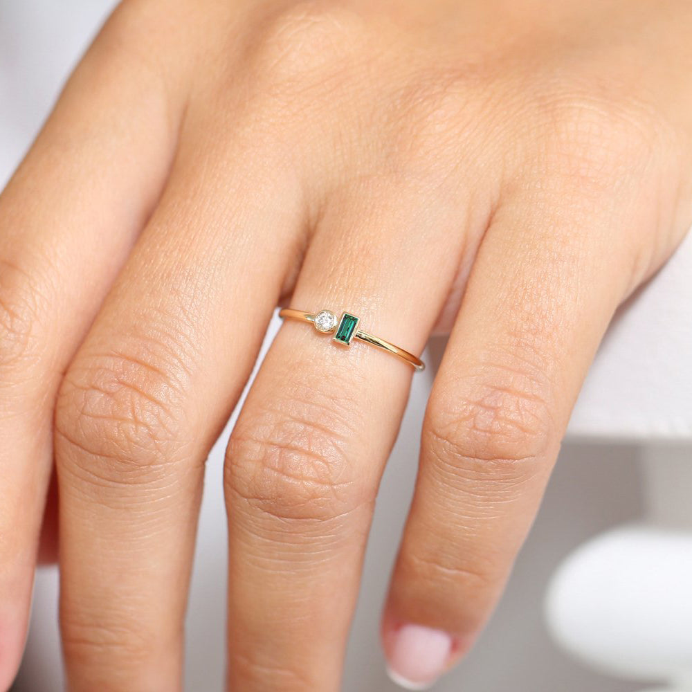 OBFJ1819 - 14k Baguette Emerald and Diamond Stackable Ring 3