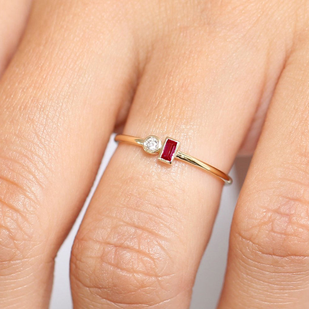 OBFJ1747 - 14k Baguette Ruby and Diamond Ring 2