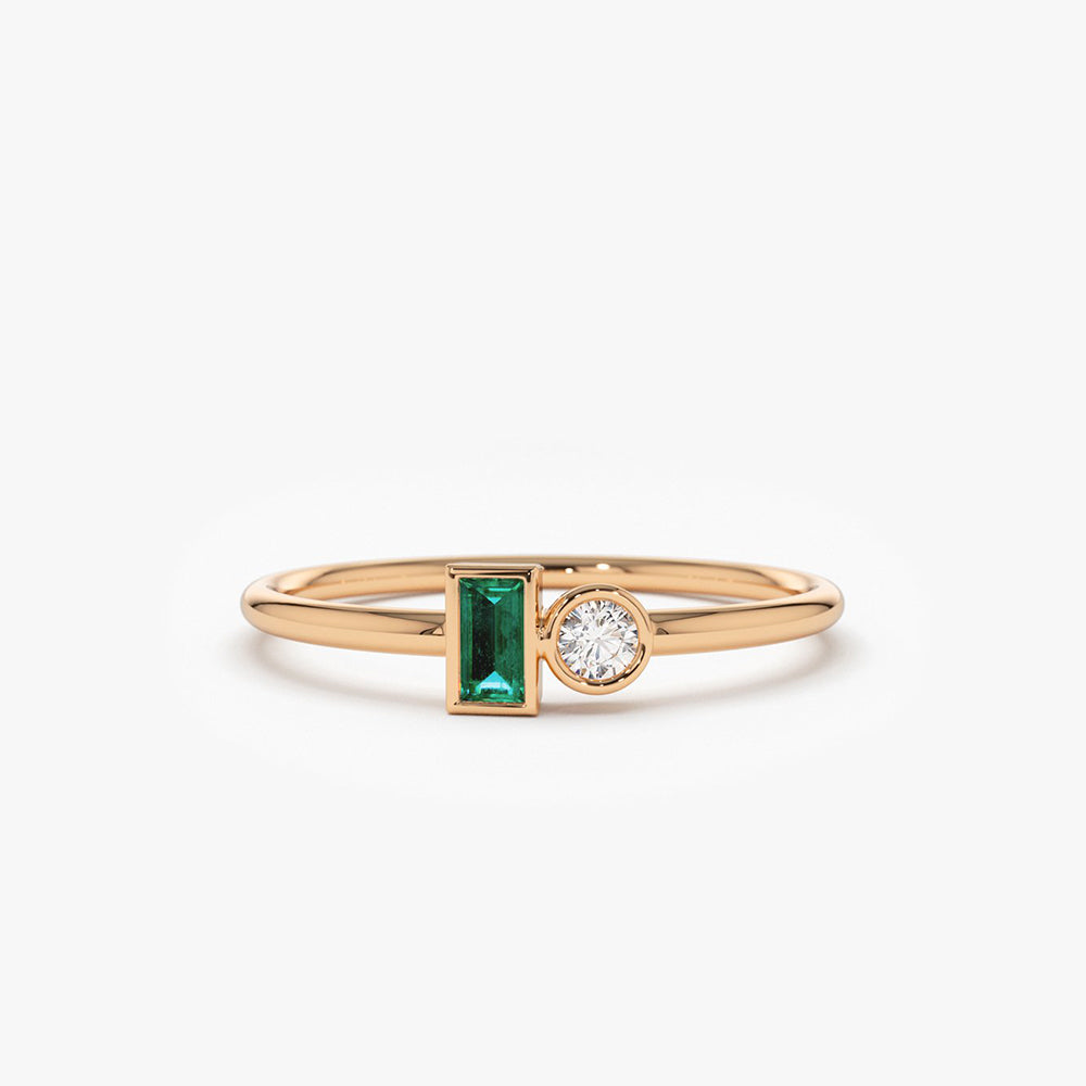 OBFJ1819 - 14k Baguette Emerald and Diamond Stackable Ring 4