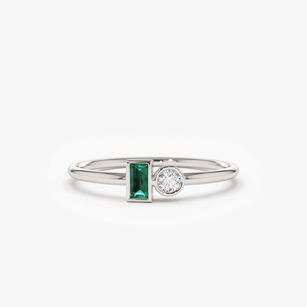 OBFJ1819 - 14k Baguette Emerald and Diamond Stackable Ring 5