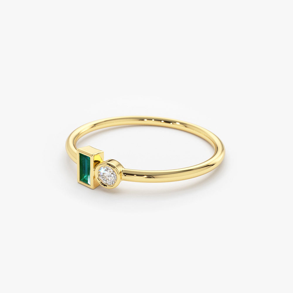 OBFJ1819 - 14k Baguette Emerald and Diamond Stackable Ring 6