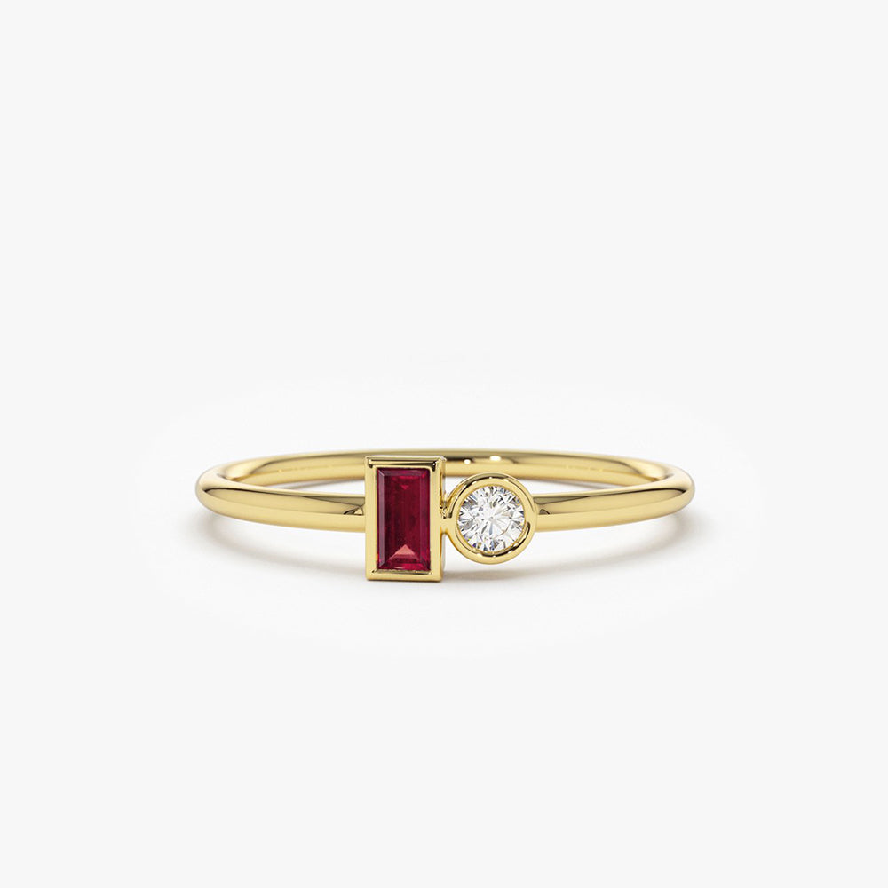 OBFJ1747 - 14k Baguette Ruby and Diamond Ring 1