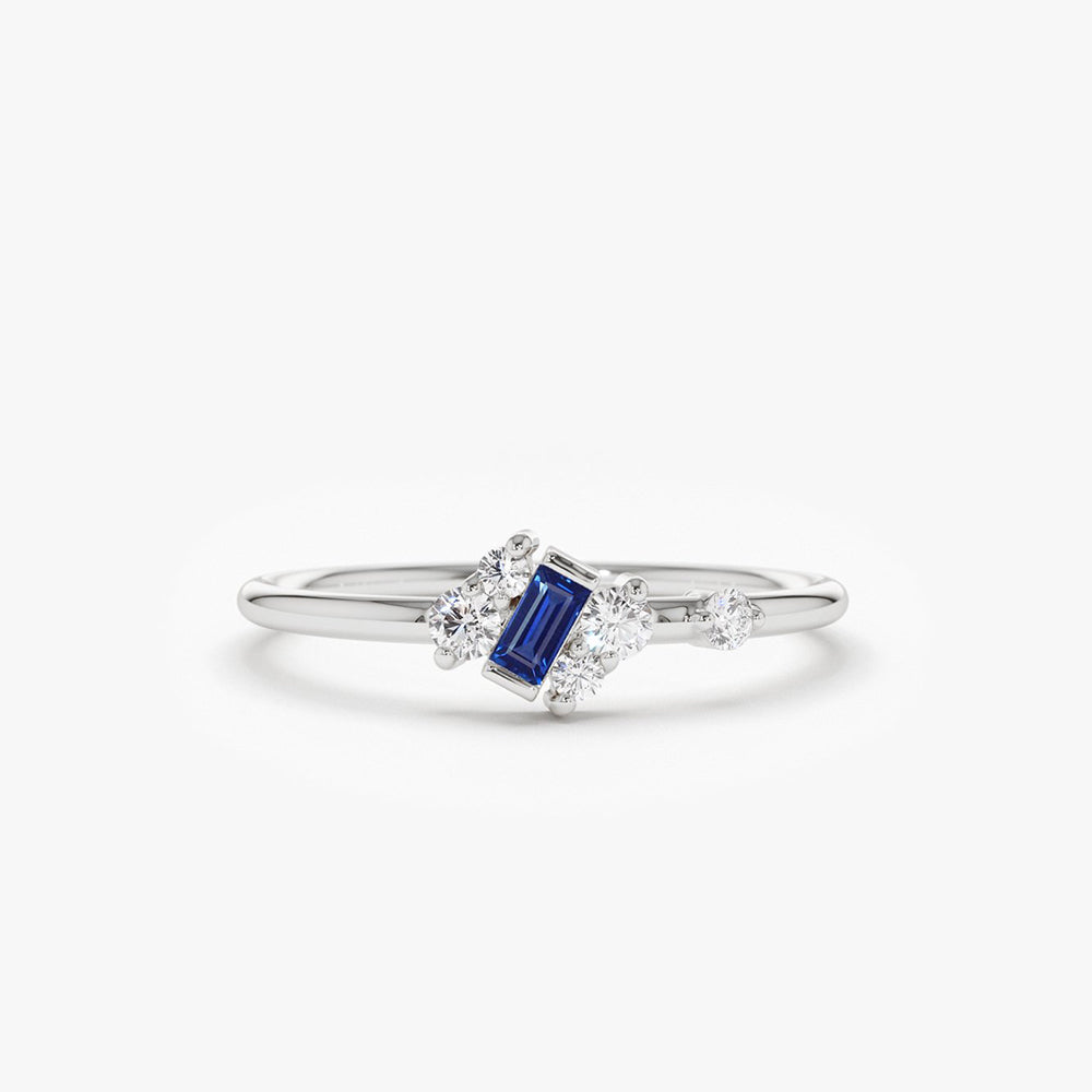 OBFJ1749 - 14K Gold Slanted Baguette Sapphire Ring 5