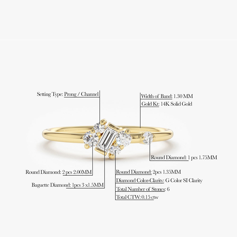 OBFJ1714 - 14K Gold Slanted Baguette and Round Diamond Ring 6