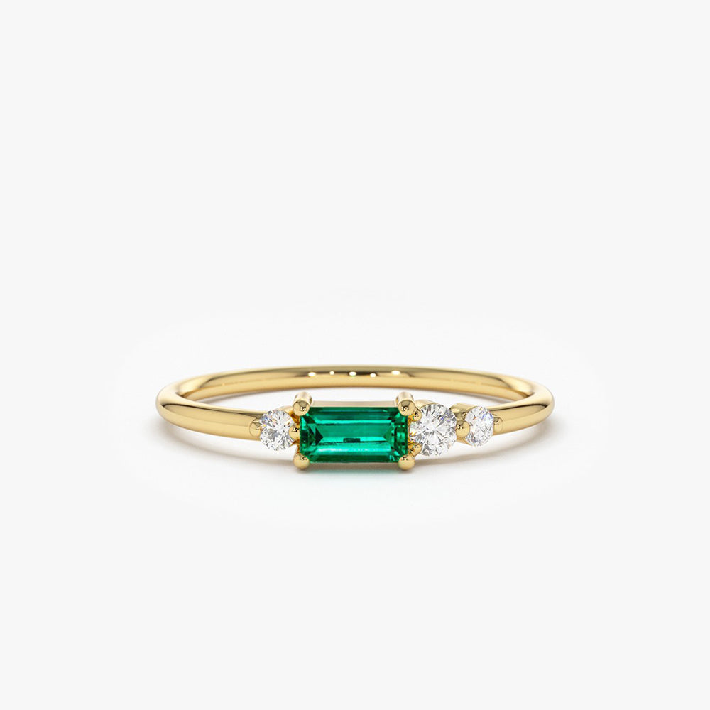OBFJ1730 - 14k Gold Baguette Emerald Diamond Ring 1