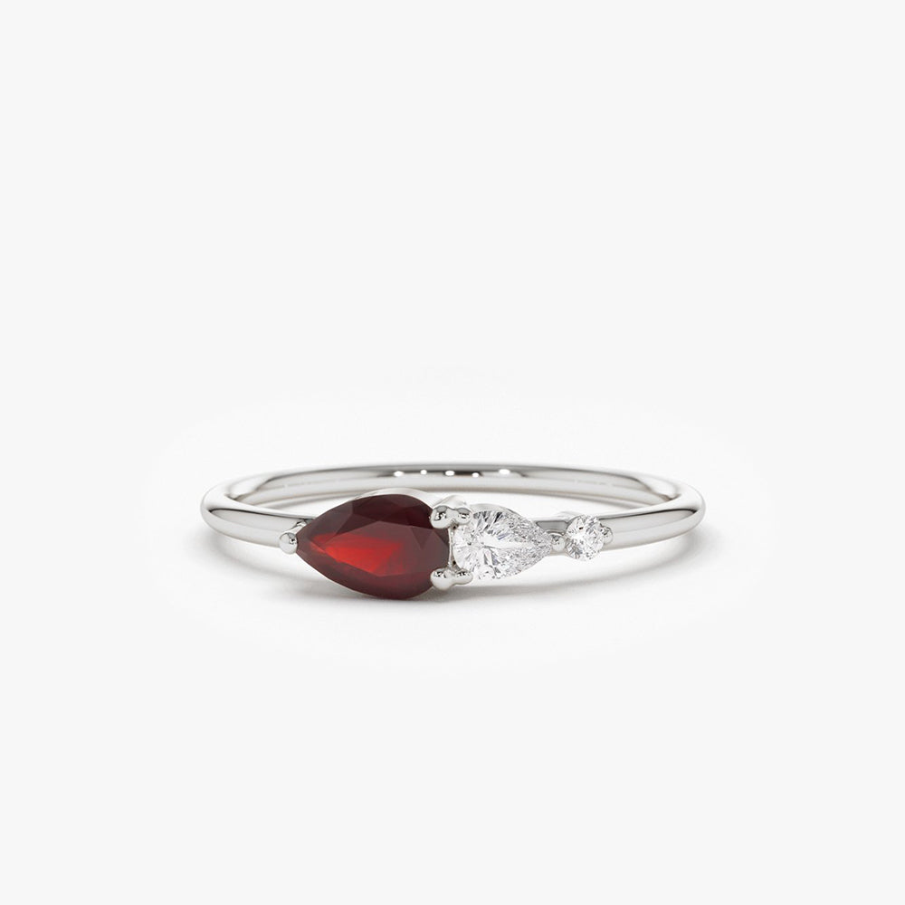 OBFJ1751 - 14K Gold Pear Shape Natural Ruby with Pear Shape Diamond Ring 5