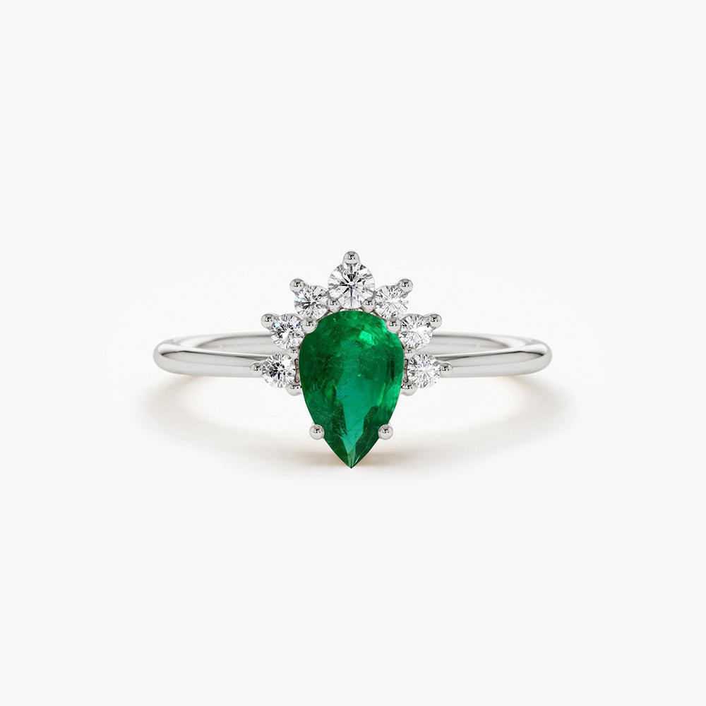 OBFJ1761 - 14k Pear Shape Emerald Engagement Ring 9