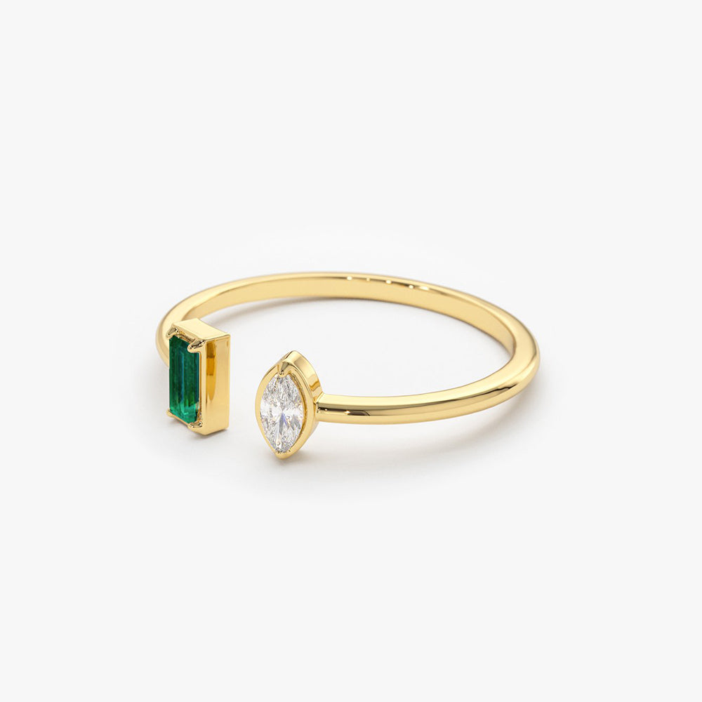 OBFJ1765 - 14K Gold Emerald and Diamond Cuff Ring 6
