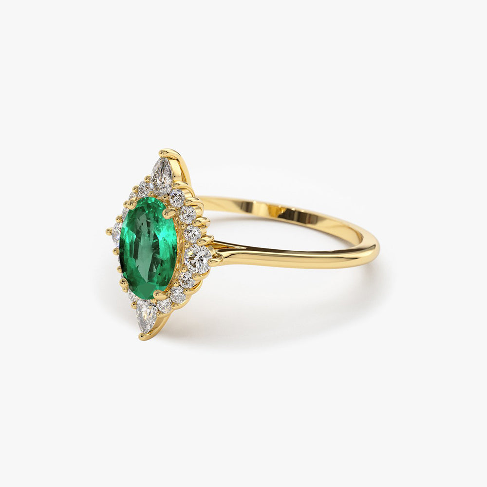 OBFJ1813 - 14k Oval Emerald and Diamond Bellarina Ring 10