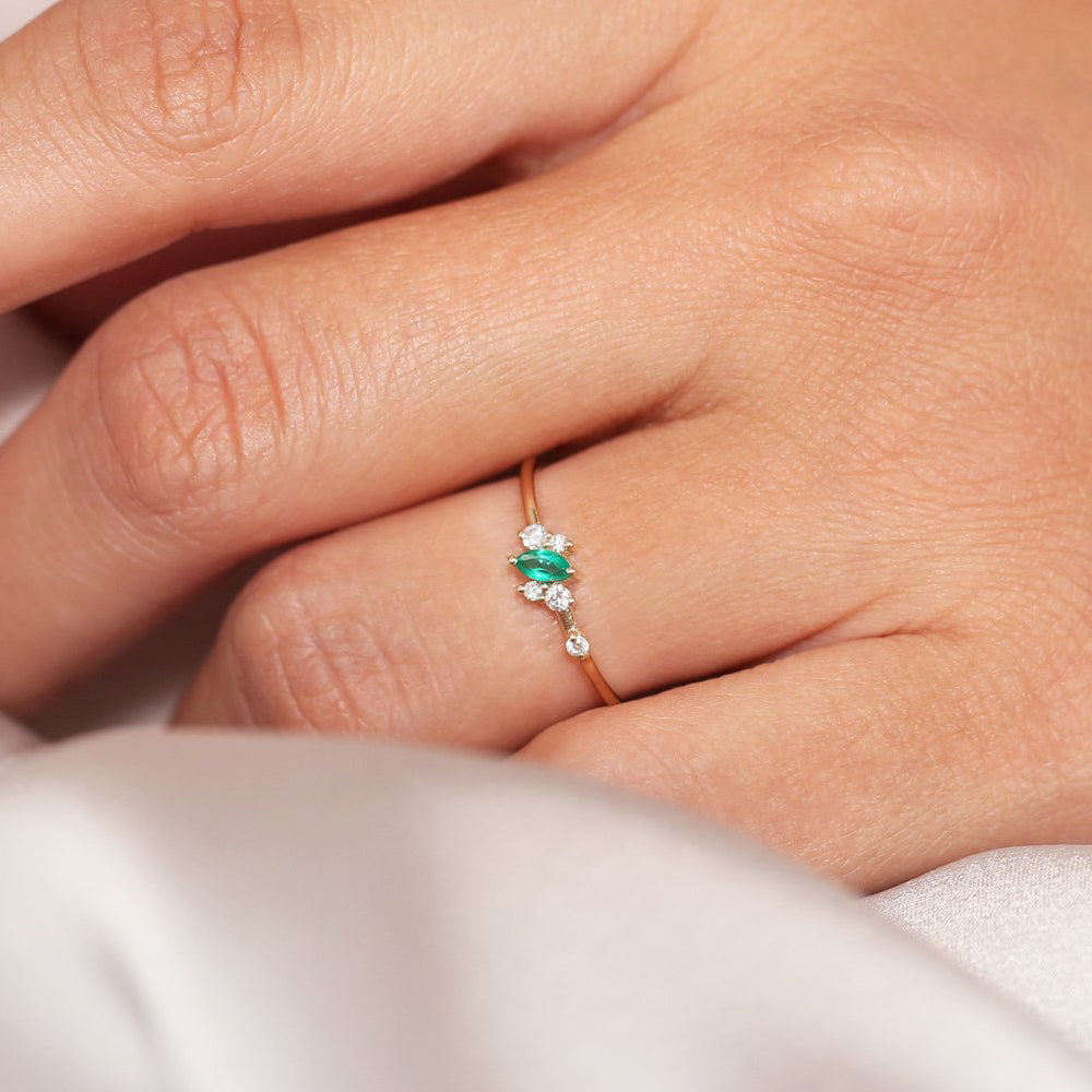 OBFJ1731 - 14k Slanted Marquise Emerald and Diamond Ring 2