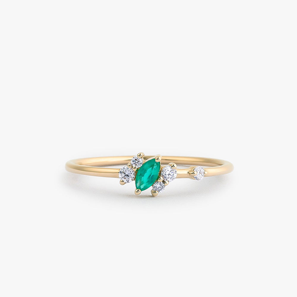 OBFJ1731 - 14k Slanted Marquise Emerald and Diamond Ring 4
