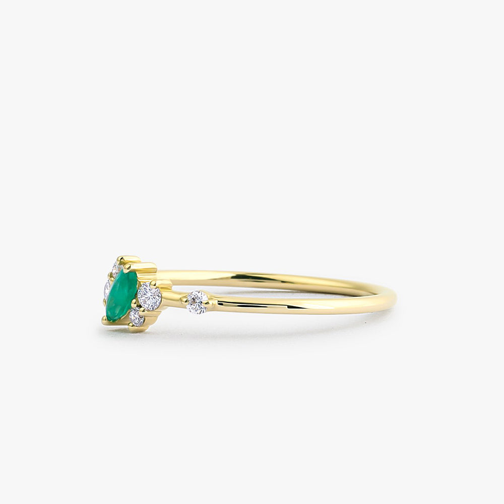 OBFJ1731 - 14k Slanted Marquise Emerald and Diamond Ring 5