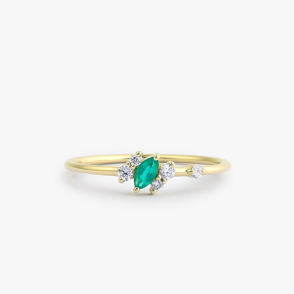 OBFJ1731 - 14k Slanted Marquise Emerald and Diamond Ring 1