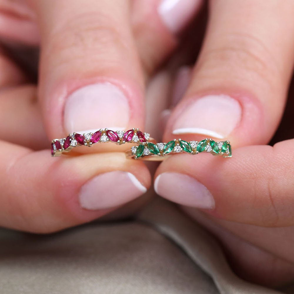 OBFJ1788 - 14k Slanted Ruby and Round Diamond Ring 5