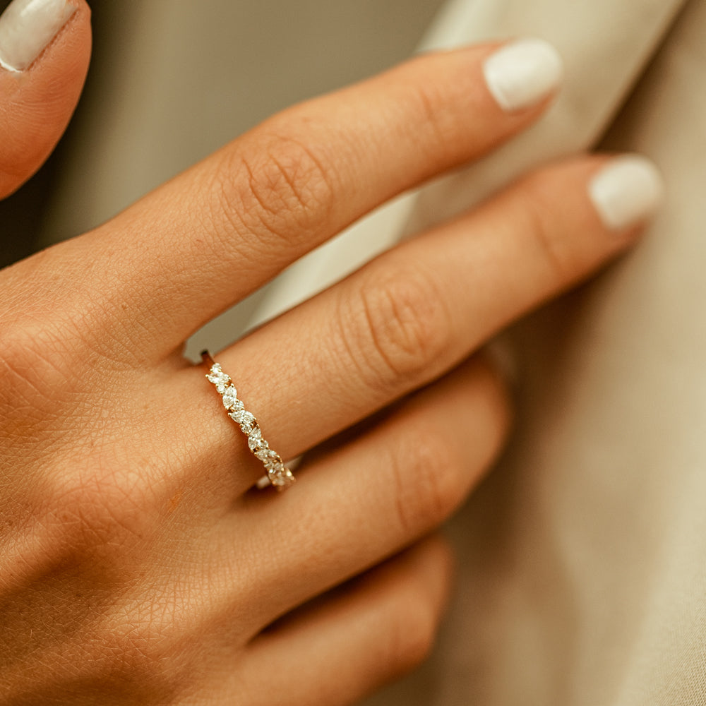 OBFJ1787 - 14K Gold Slanted Marquise and Round Diamond Ring 4