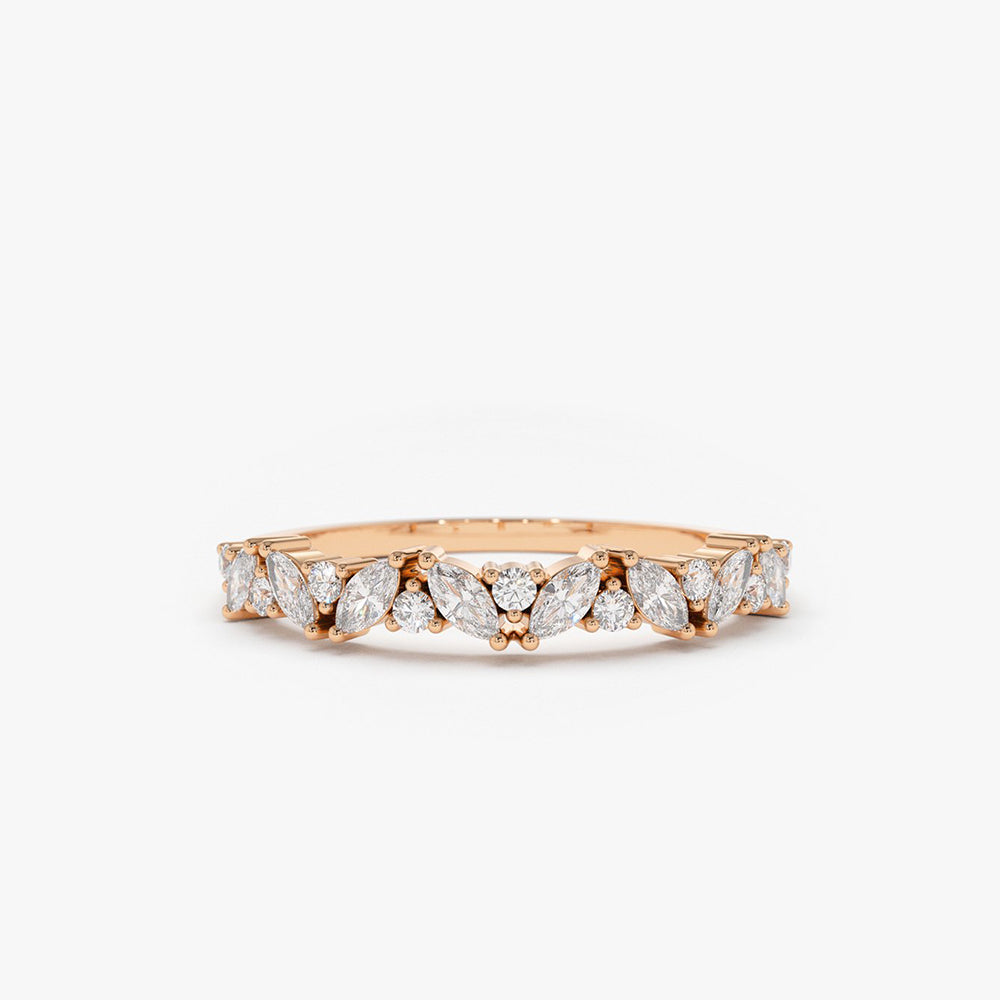 OBFJ1787 - 14K Gold Slanted Marquise and Round Diamond Ring 6