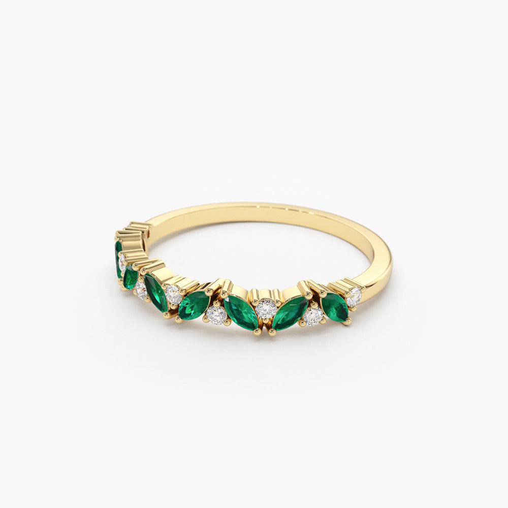 OBFJ1789 - 14k Slanted Emerald and Round Diamond Ring 6