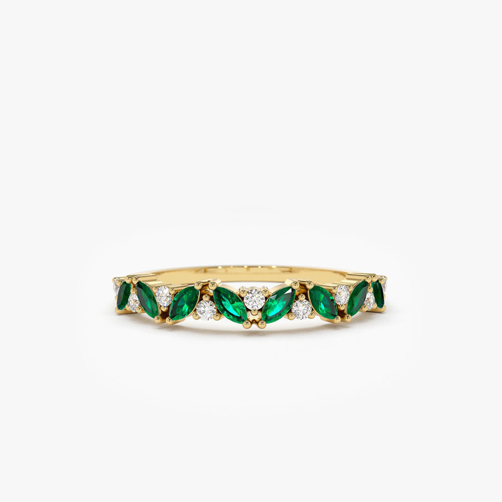 OBFJ1789 - 14k Slanted Emerald and Round Diamond Ring 1