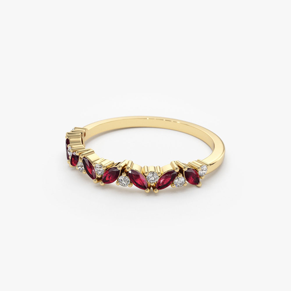 OBFJ1788 - 14k Slanted Ruby and Round Diamond Ring 8