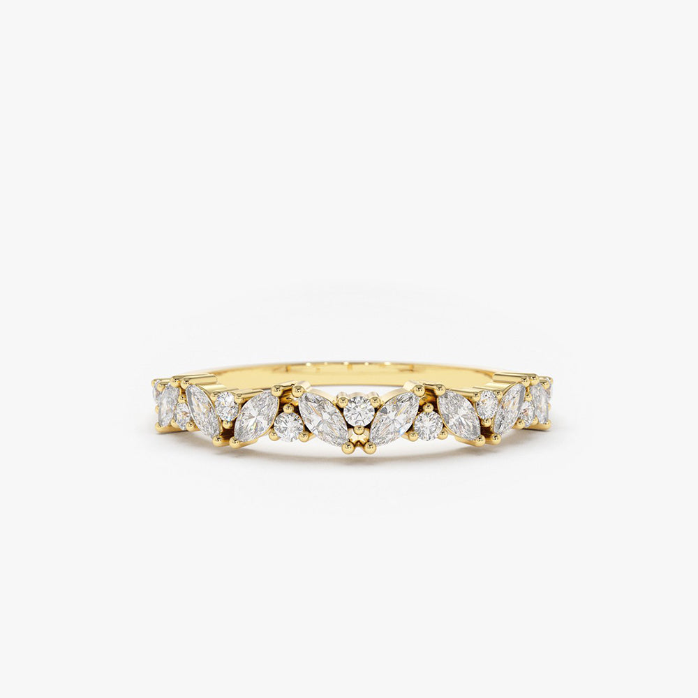 OBFJ1787 - 14K Gold Slanted Marquise and Round Diamond Ring 1