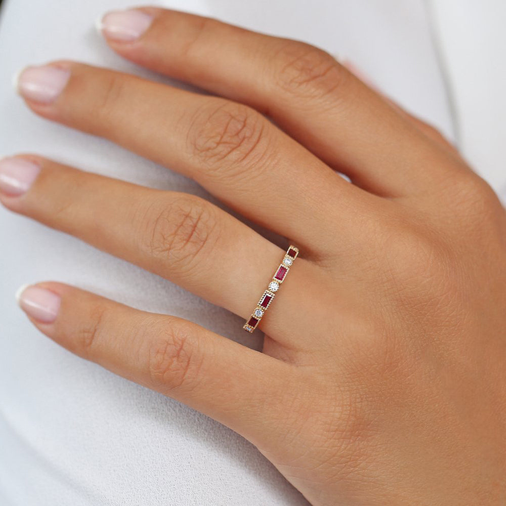 OBFJ1762 - 14k Baguette Ruby and Diamond Ring 5