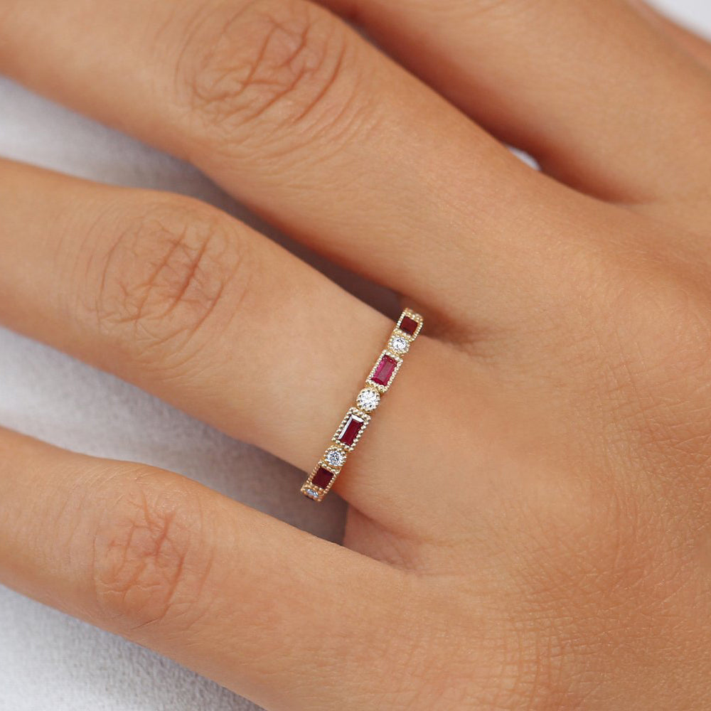OBFJ1762 - 14k Baguette Ruby and Diamond Ring 2
