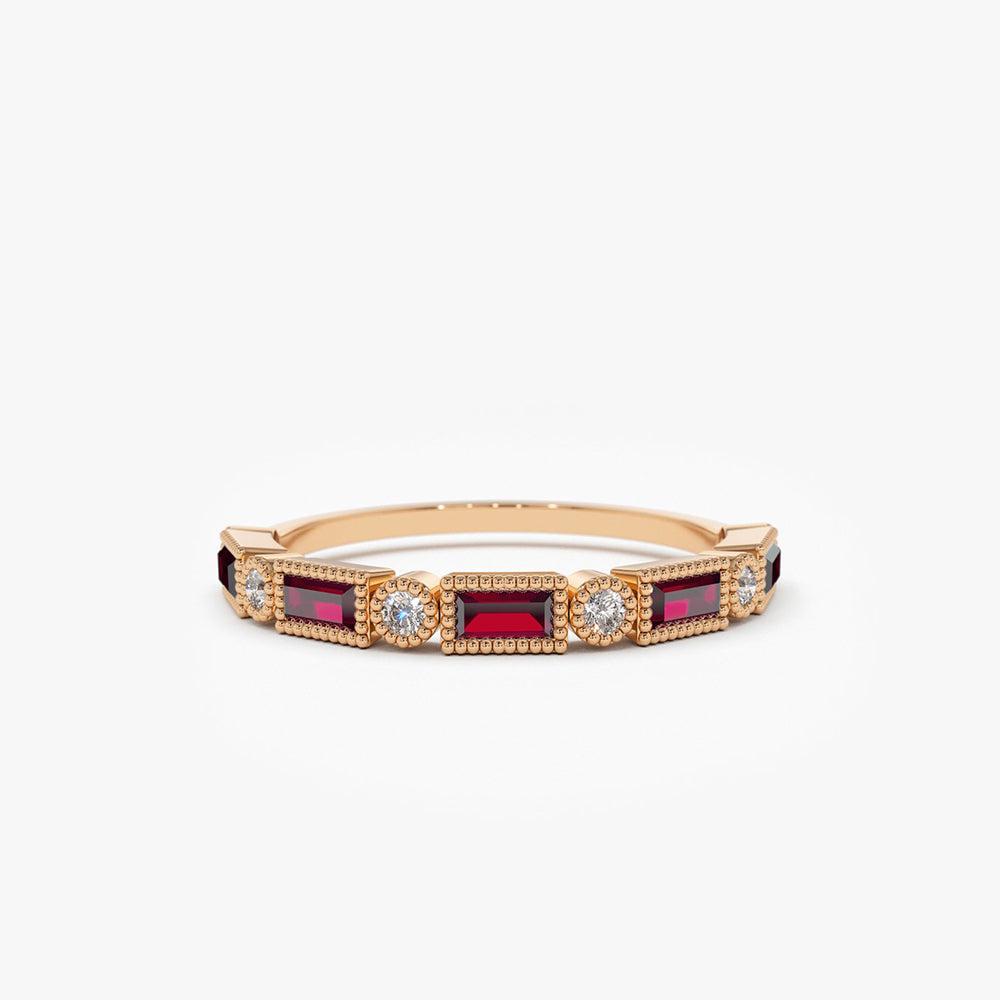OBFJ1762 - 14k Baguette Ruby and Diamond Ring 7