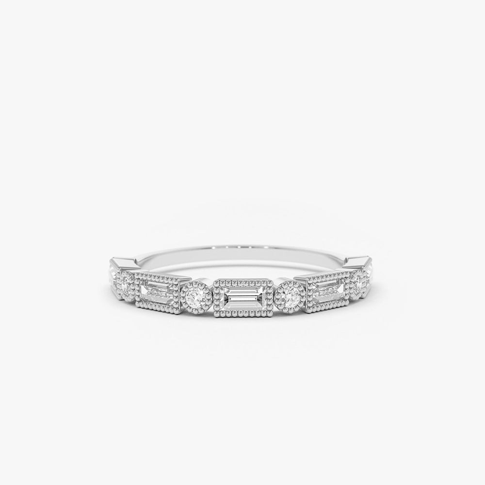 OBFJ1718 - 14K Gold Baguette and Round Diamond Ring 8