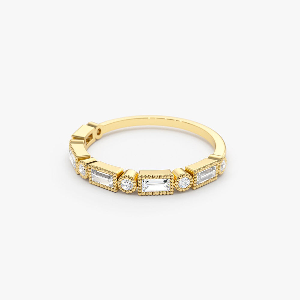 OBFJ1718 - 14K Gold Baguette and Round Diamond Ring 9
