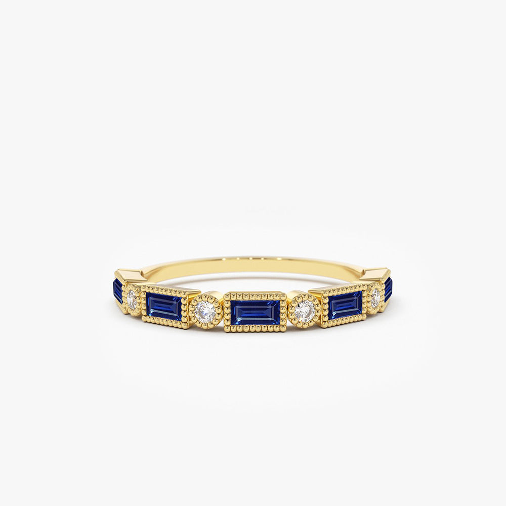 OBFJ1763 - 14k Sapphire Baguette and Diamond Ring 1
