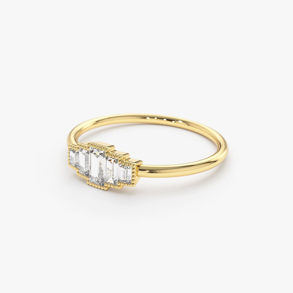 OBFJ1744 - 14K Gold Step Cut Baguette Diamond Ring 9