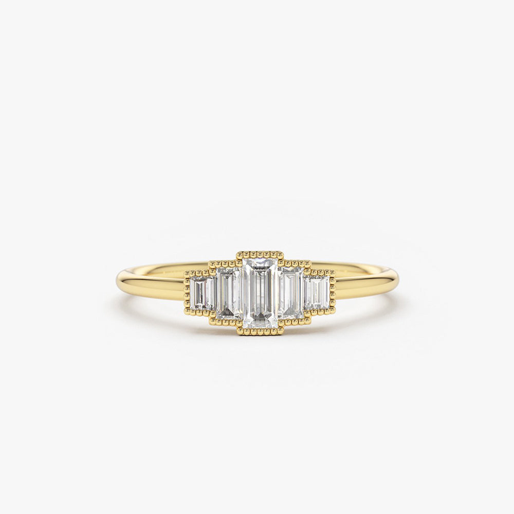 OBFJ1744 - 14K Gold Step Cut Baguette Diamond Ring 1