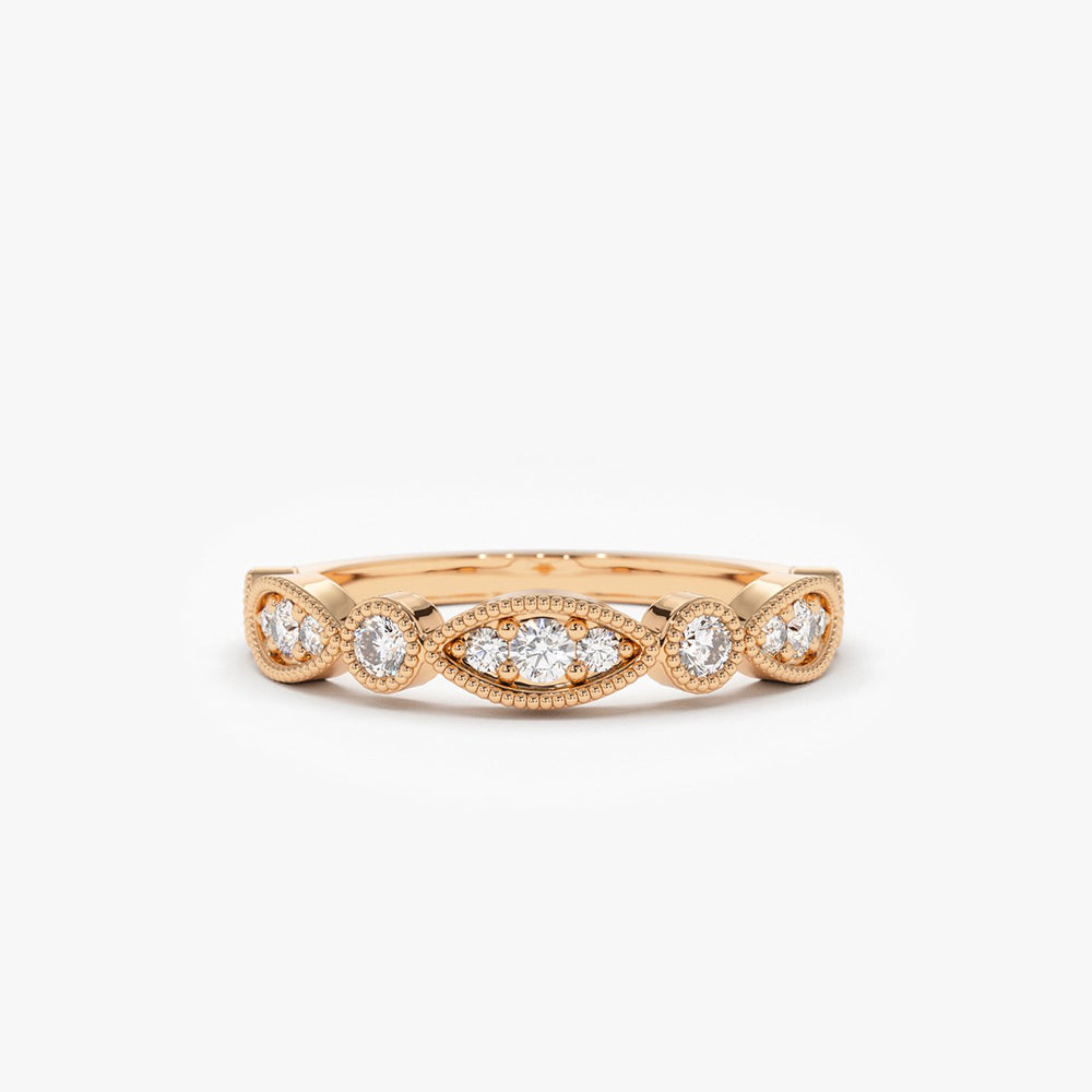 OBFJ1804 - 14K Gold Vintage Style Diamond Wedding Ring 4
