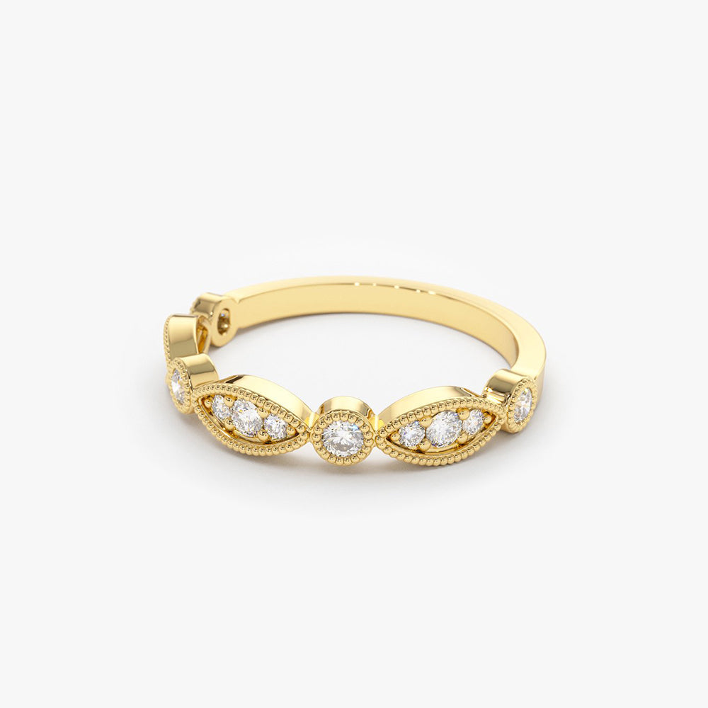 OBFJ1804 - 14K Gold Vintage Style Diamond Wedding Ring 7
