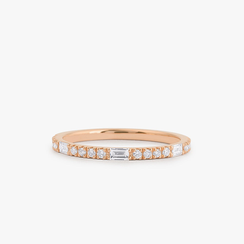 OBFJ1753 - 14K Gold Baguette and Round Cut Diamond Wedding Band 5
