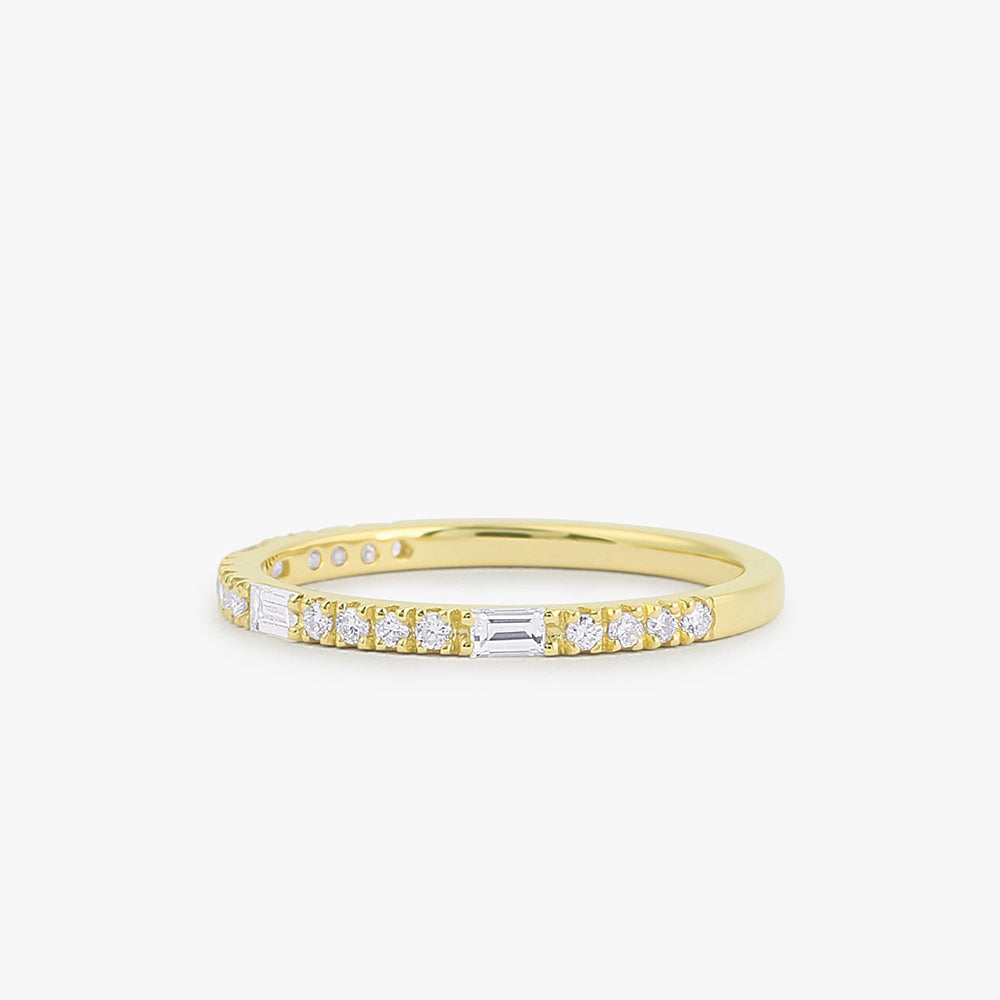 OBFJ1753 - 14K Gold Baguette and Round Cut Diamond Wedding Band 8