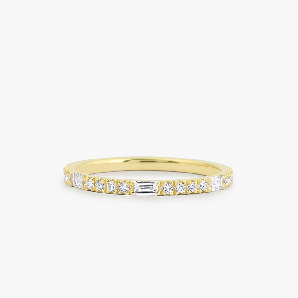 OBFJ1753 - 14K Gold Baguette and Round Cut Diamond Wedding Band 1