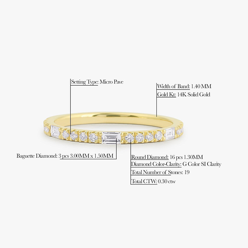 OBFJ1753 - 14K Gold Baguette and Round Cut Diamond Wedding Band 7